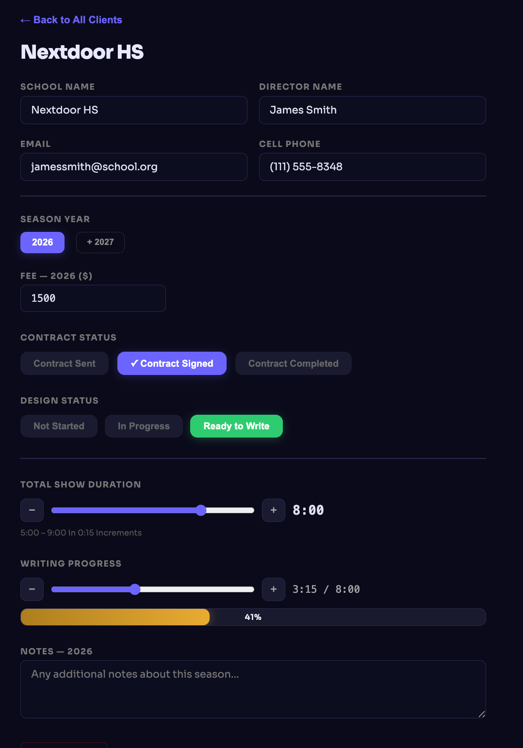 Marching Band Designer Tracking Application